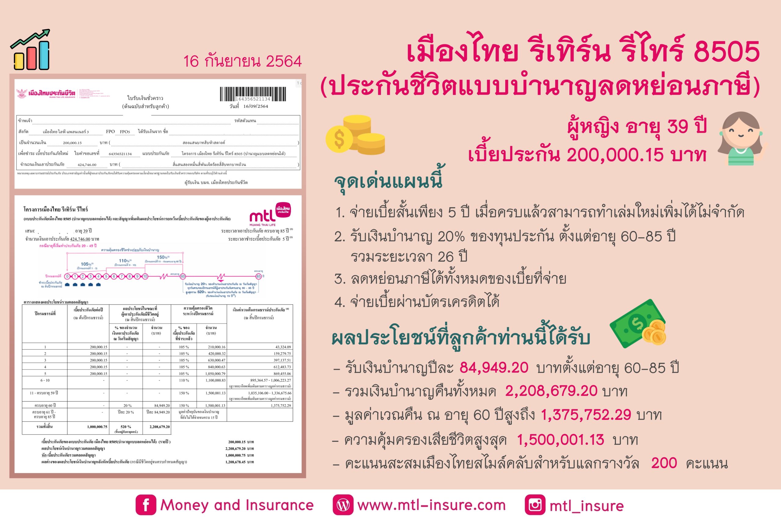 เมืองไทยรีเทิร์น รีไทร์ 8505 (บำนาญแบบลดหย่อนได้)