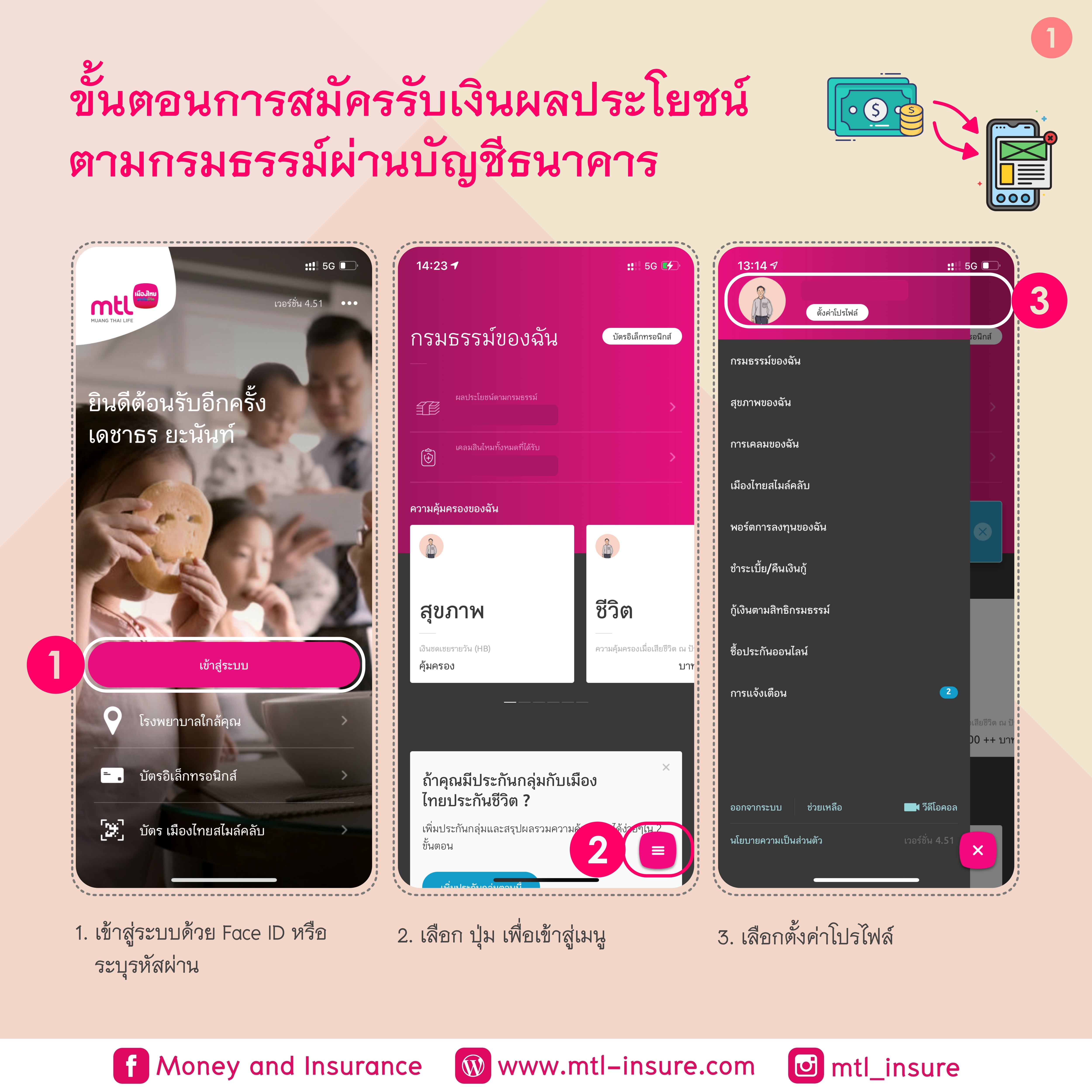 MTL Click - ขั้นตอนการสมัครรับผลประโยชน์ตามกรมธรรม์ผ่านบัญชีธนาคาร